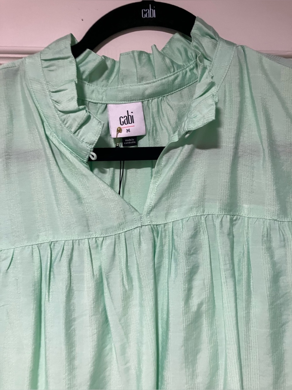 Mint Ruffle Neck Short Sleeve Women's Top - Picture 2 of 2